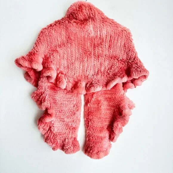 Pink Rabbit Fur Woven Triangular Shawl Scarf Wrap - Picture 7 of 8
